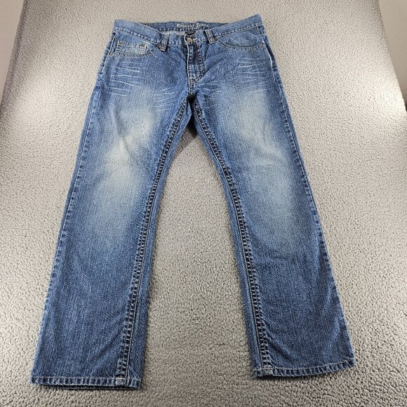 Request Jeans Mens 36x30 Blue Straight Leg Denim Distressed Premium - Picture 1 of 16